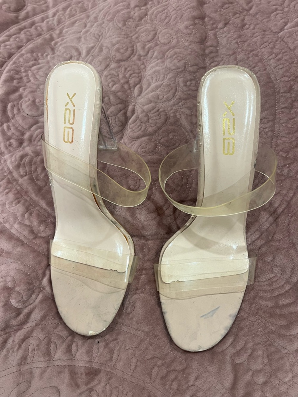 X2 Clear Strap Nude Heeled Mules